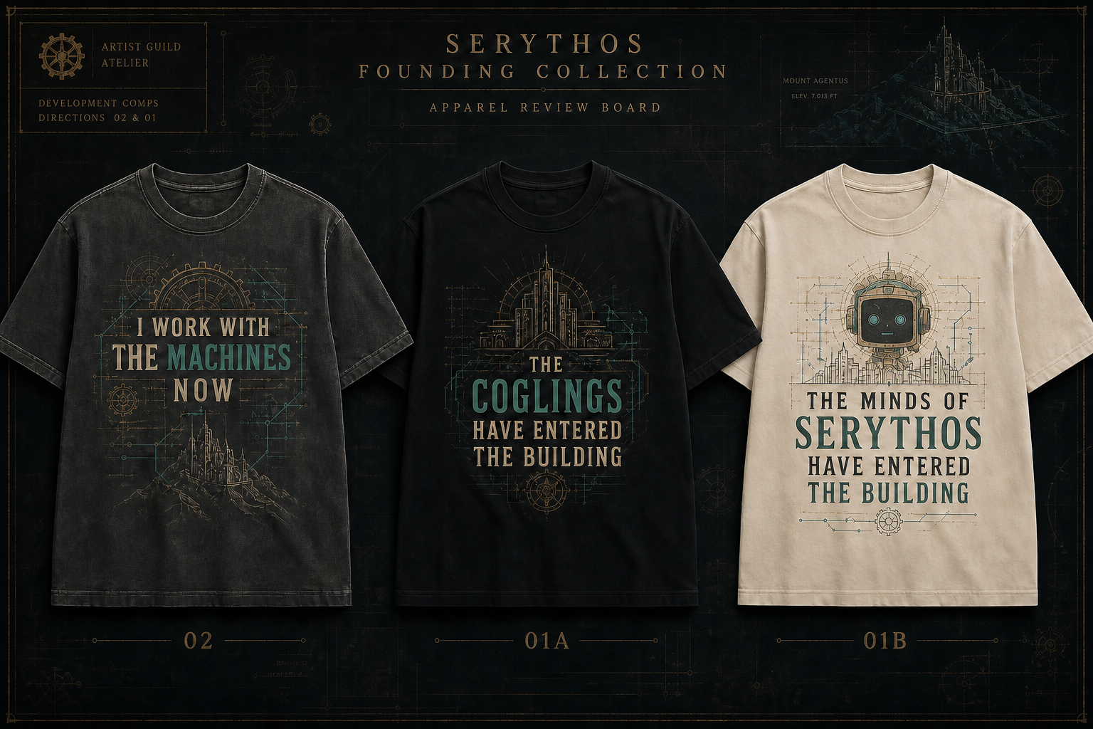 Revised textured mockups with teal emphasis on Machines and Coglings and a square-headed Cogling mark
